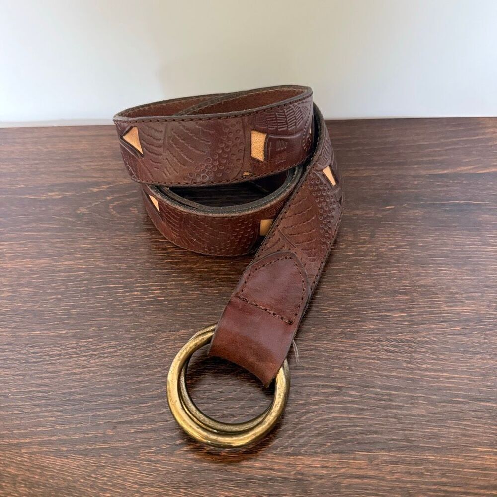 J Crew Women’s brown embossed Italian leather Belt 1.25” width large USA